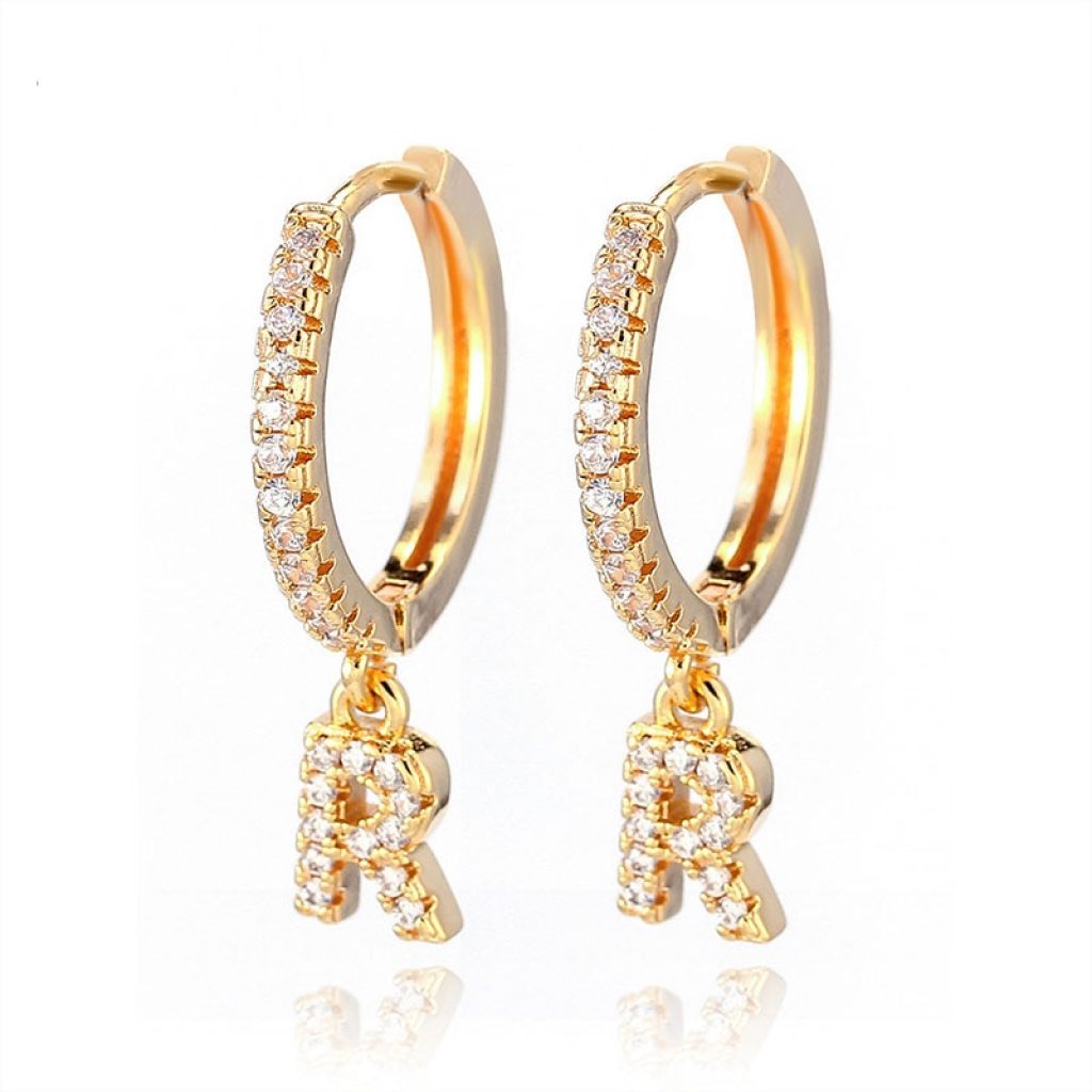 1 Pair Fashion Cute Initial A z Letter Earrings Mirco Crystal Gold Small Hoop Earings For 1