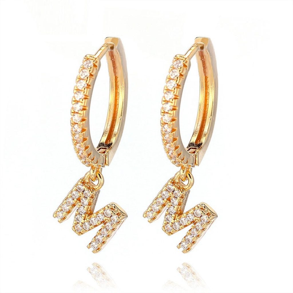 1 Pair Fashion Cute Initial A z Letter Earrings Mirco Crystal Gold Small Hoop Earings For
