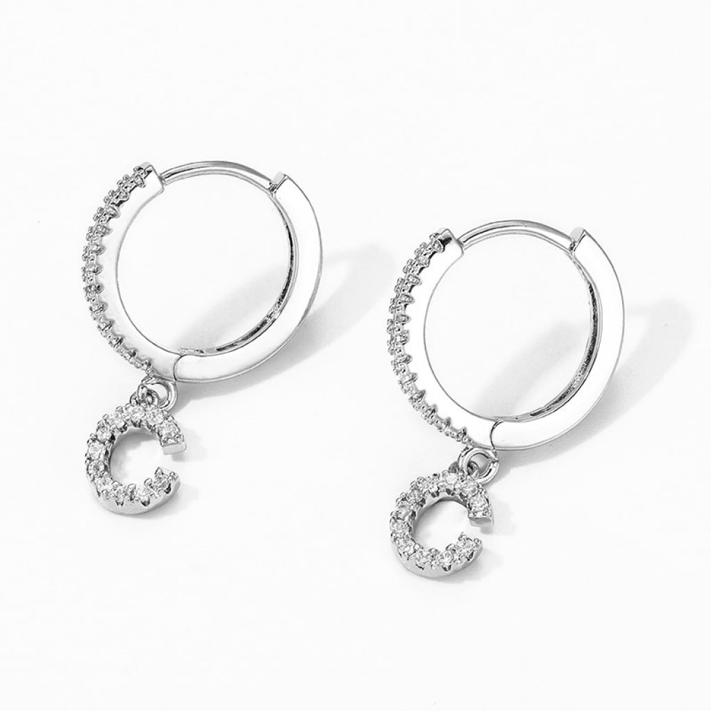 1 Pair Fashion Cute Initial A z Letter Earrings Mirco Crystal Gold Small Hoop Earings For 3