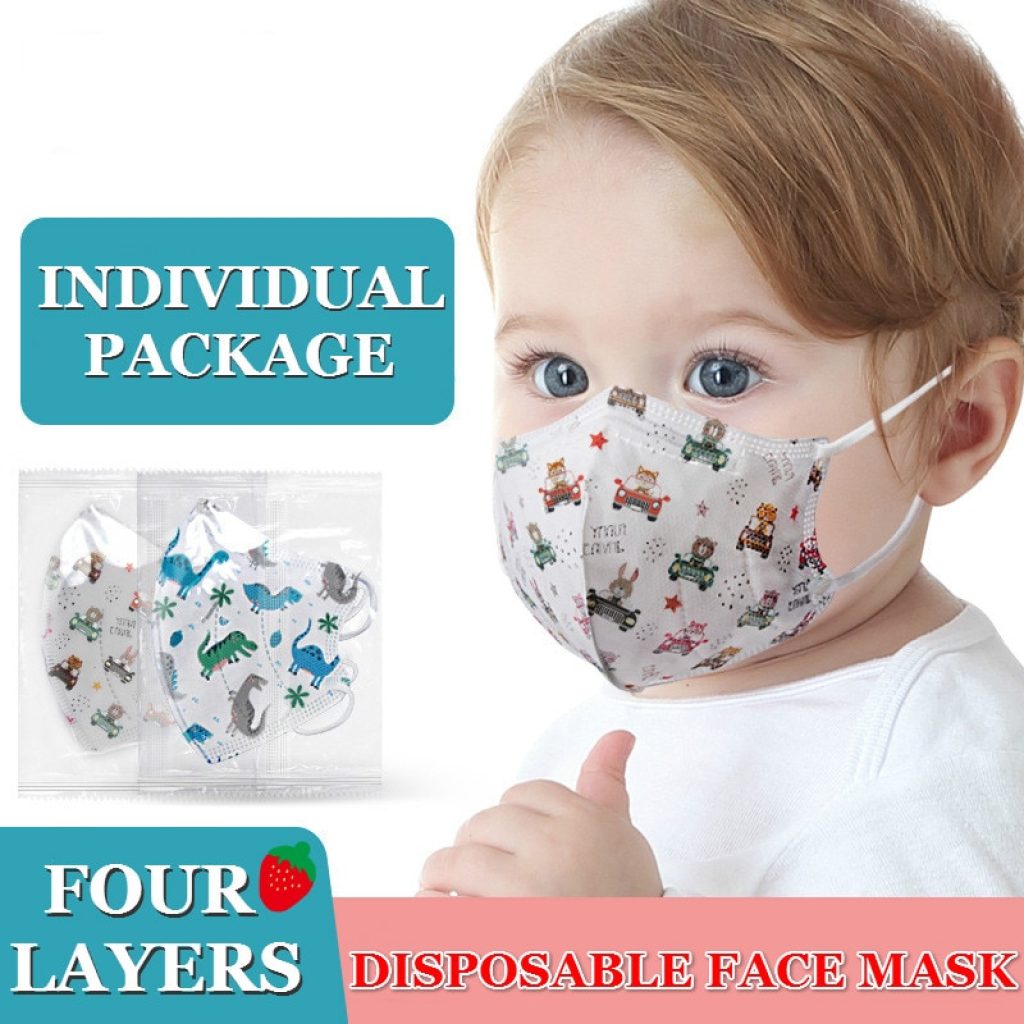 10 100PCS Children 3D Disposable Face Mask Independent Packaging Four Layers Breathable Anti dust Face Mouth