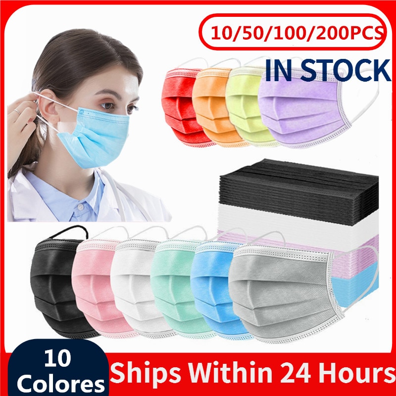 10 200PCS Adult Mouth Masks Disposable Protective Face Mask Facial Mascarillas Quirurgicas Homologadas Colores Masque 3