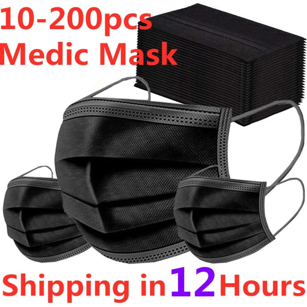 10 200pcs Mask 3ply Mask Black Mouth Cover Face Mask Medic Mouth Mask Surgical Mask Protection