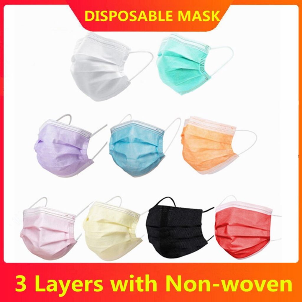 10 50 100 PCS Colored Mouth Mask 3 Ply Disposable Anti Dust Mascarillas Black Pink Non 1