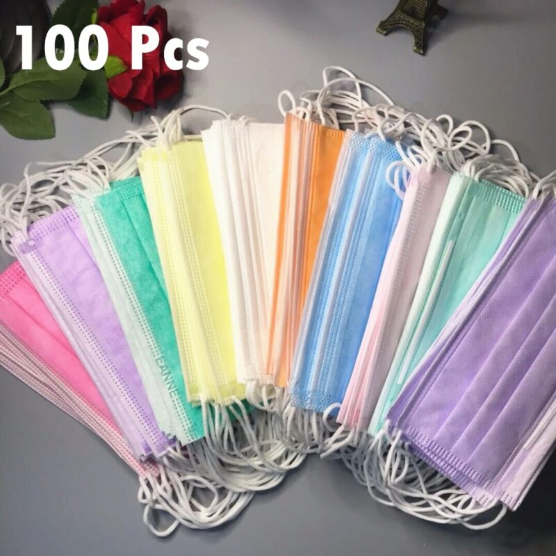 10 50 100 PCS Colored Mouth Mask 3 Ply Disposable Anti Dust Mascarillas Black Pink Non