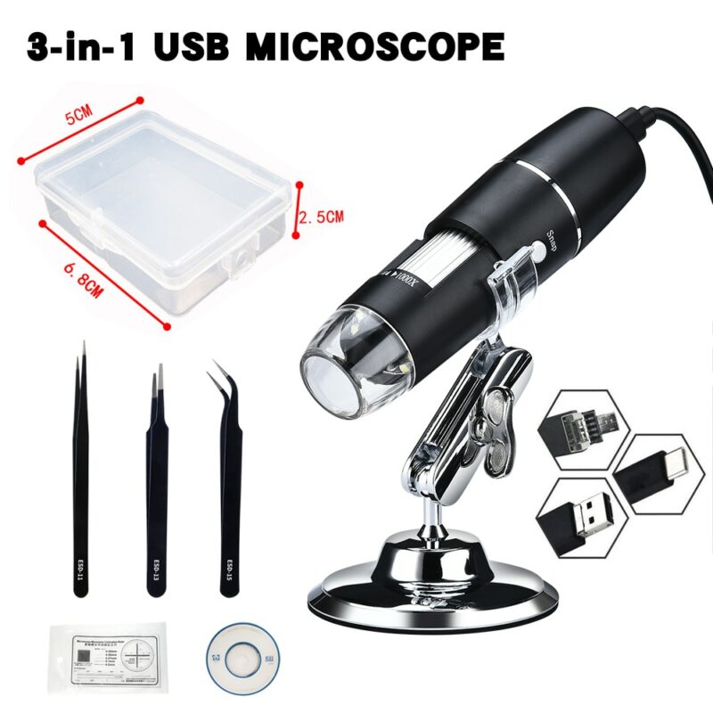 1600X 1000X USB Microscope Handheld Portable Digital Microscope USB Interface Electron Microscopes with 8 LEDs with 2