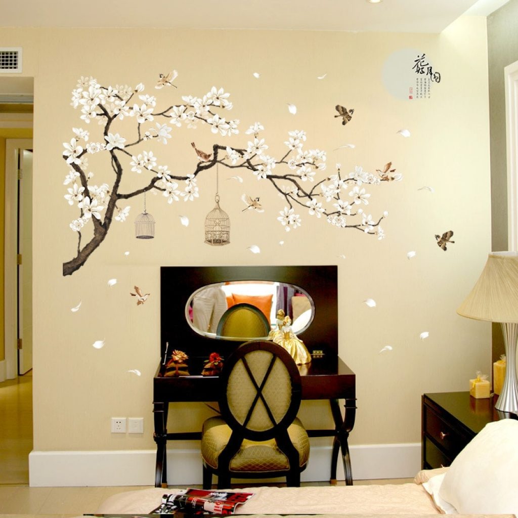 187 128cm Big Size Tree Wall Stickers Birds Flower Home Decor Wallpapers for Living Room Bedroom 4