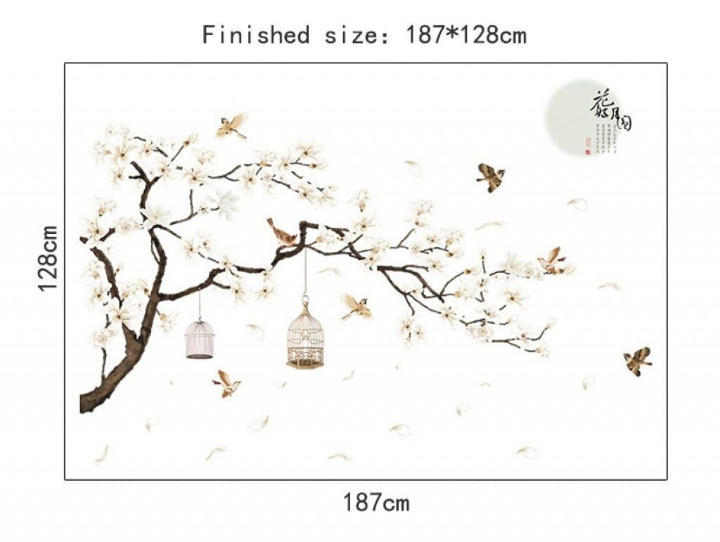 187 128cm Big Size Tree Wall Stickers Birds Flower Home Decor Wallpapers for Living Room Bedroom 5
