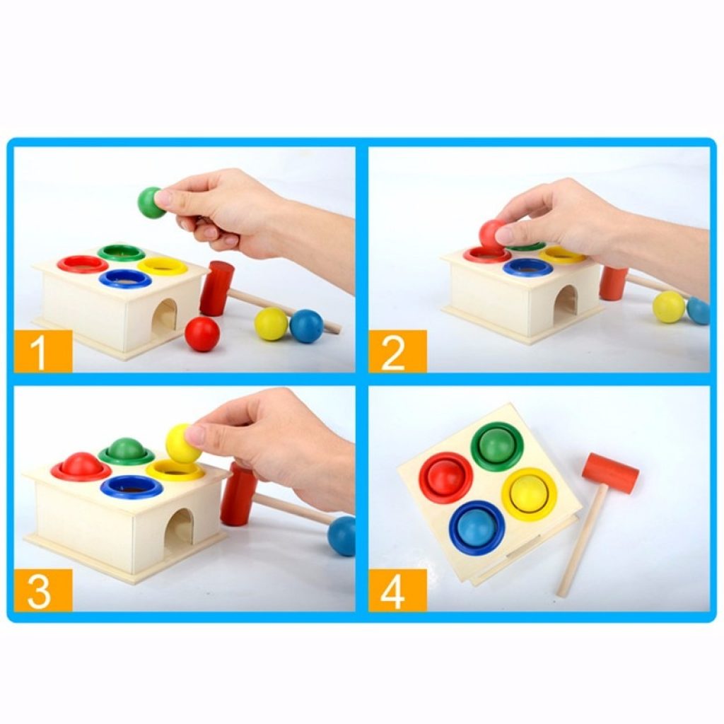 1Set Wooden Hammering Ball Hammer Box Children Fun Playing Hamster Game Toy Early Learning Educational Toys 4
