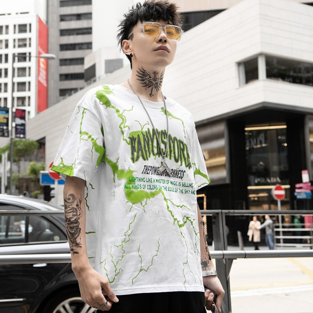 2019 T Shirt Mens Hip Hop Dark Lightning Tshirt Streetwear Summer Cotton Harajuku T Shirts Short 5
