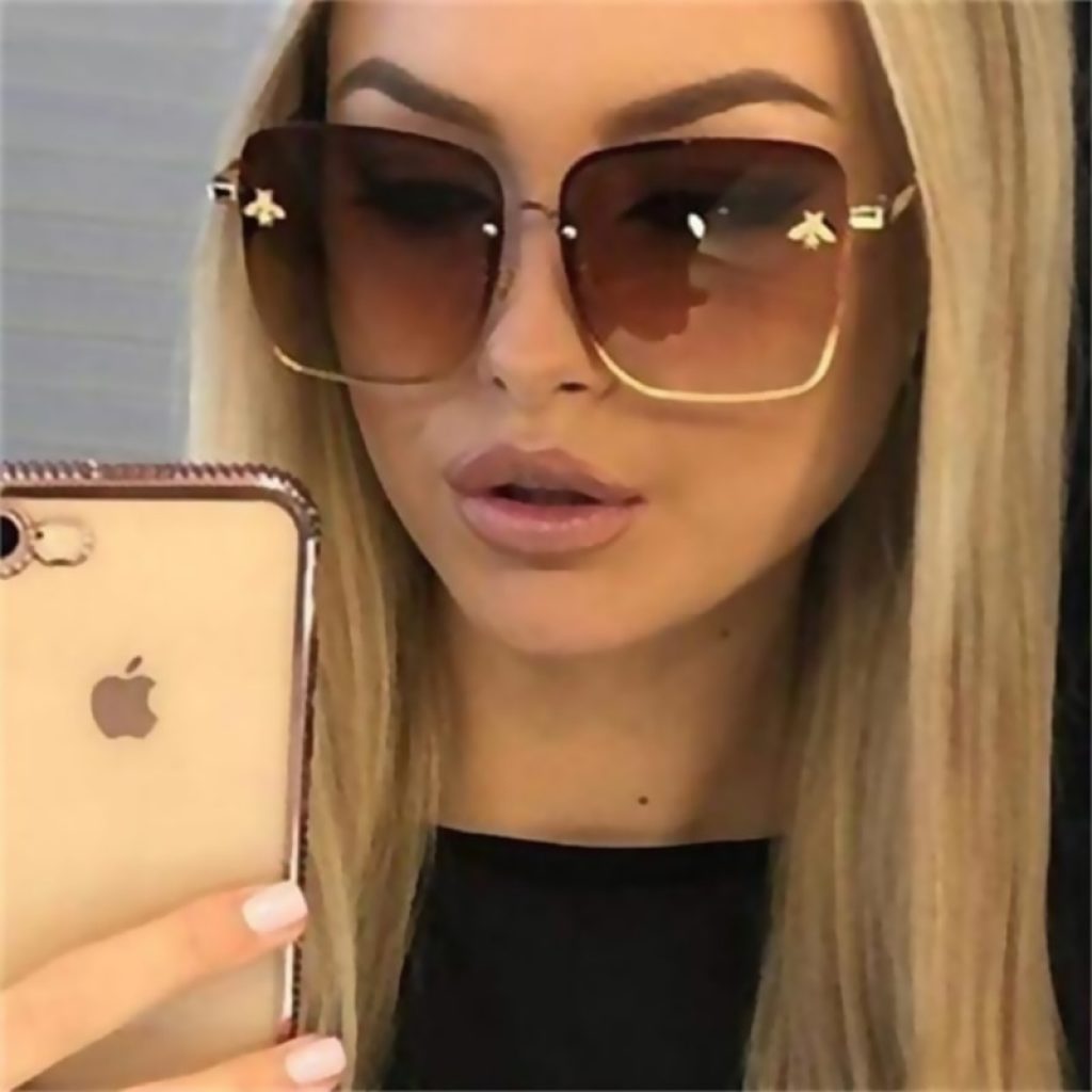 2020 New Fashion Lady Oversize Rimless Square Bee Sunglasses Women Men Small Bee Glasses Gradient Sun