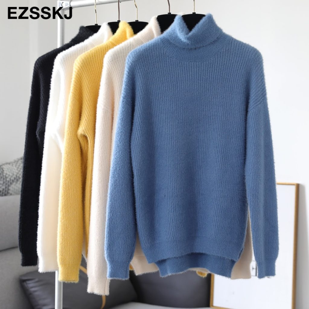 2020 autumn winter oversize turtlenect thick wool cashmere sweater pullovers women long sleeve female casual big 3