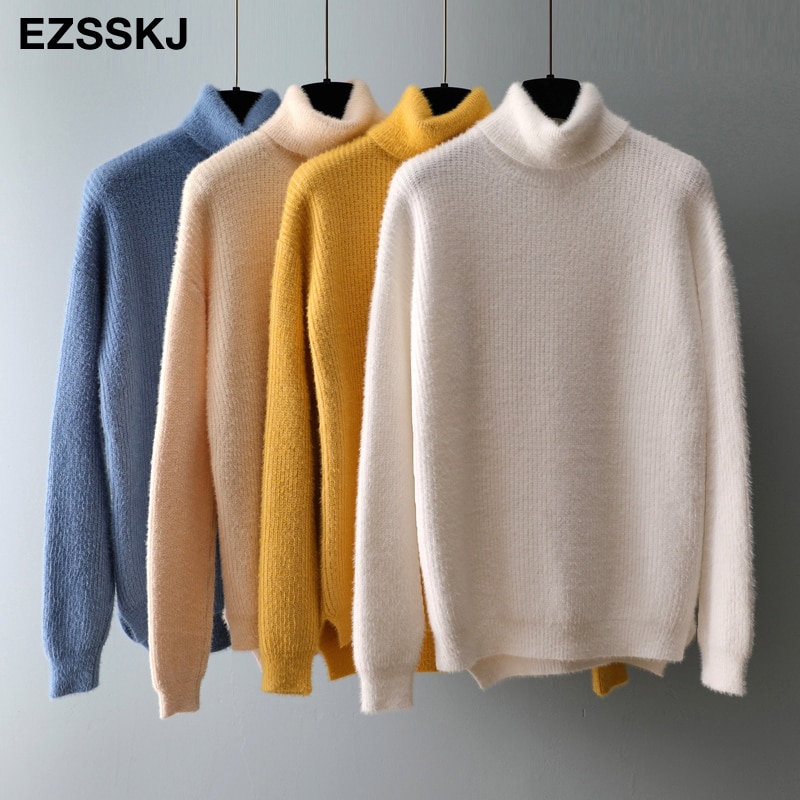2020 autumn winter oversize turtlenect thick wool cashmere sweater pullovers women long sleeve female casual big
