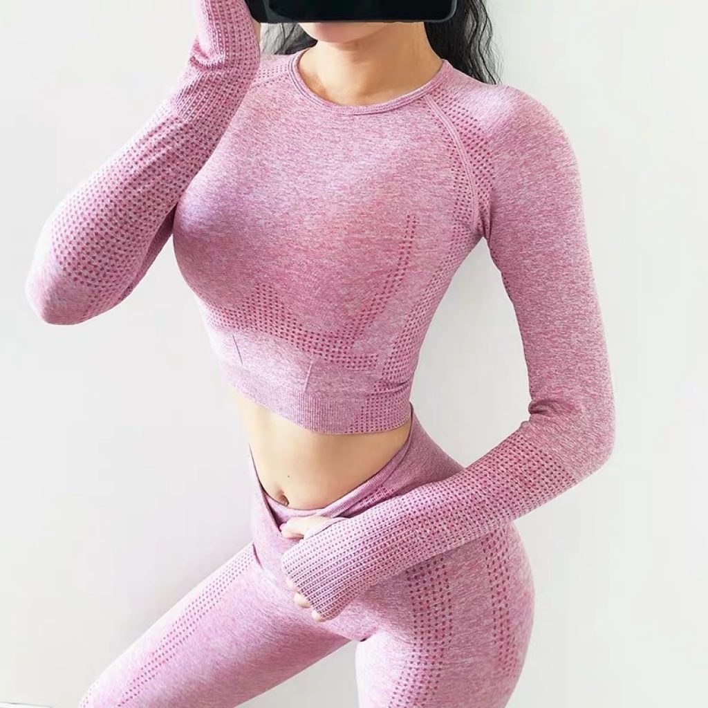 2pcs set Vital Women Sport Suit Yoga Set Gym Workout Clothes Long Sleeve Fitness Crop Top 1