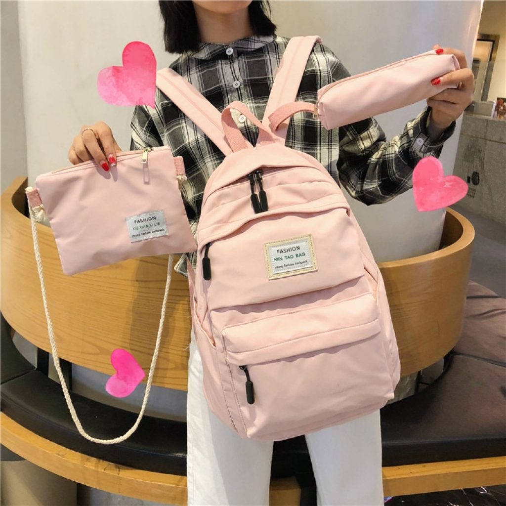3 set Nylon Backpack Solid Color Shoulder Bag Casual Women Backpack Teenage Girl School Bag Bagpack 2