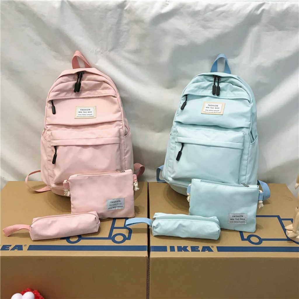 3 set Nylon Backpack Solid Color Shoulder Bag Casual Women Backpack Teenage Girl School Bag Bagpack 3