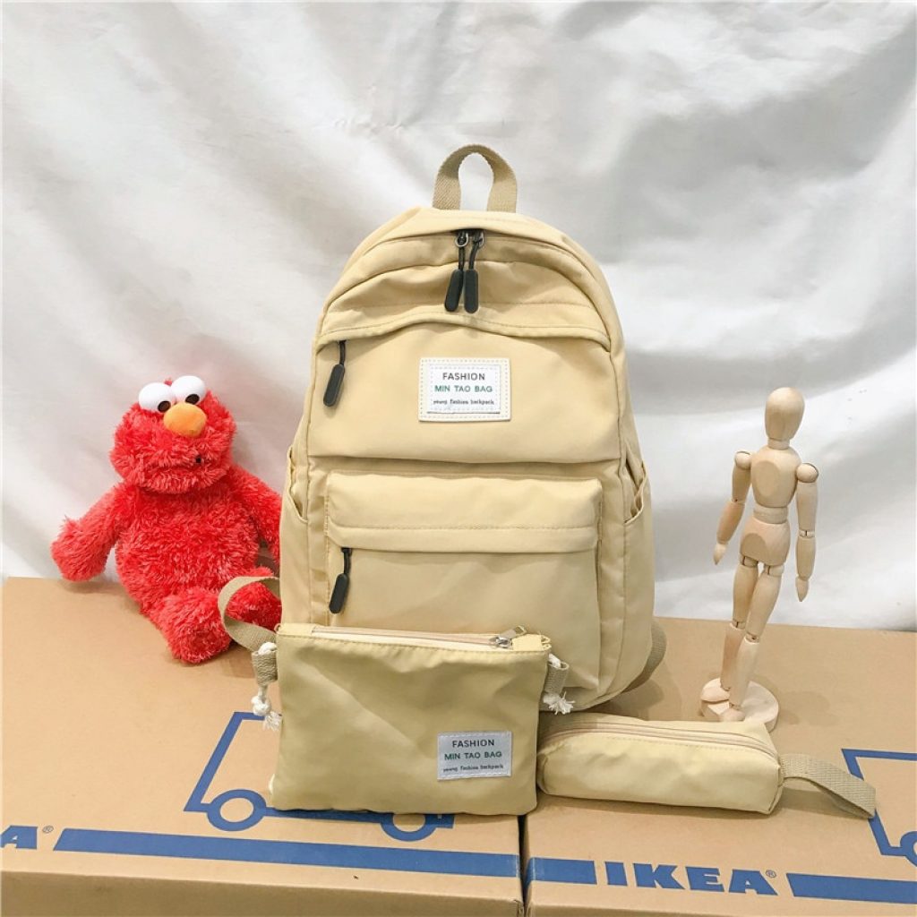 3 set Nylon Backpack Solid Color Shoulder Bag Casual Women Backpack Teenage Girl School Bag Bagpack 5