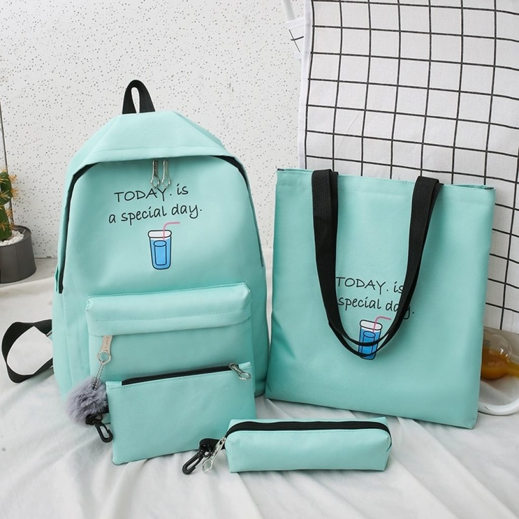 4set Backpack Fashion Women Backpack Canvas Shoulder Bags Printing Girl School bag Mochilas Female Children Student