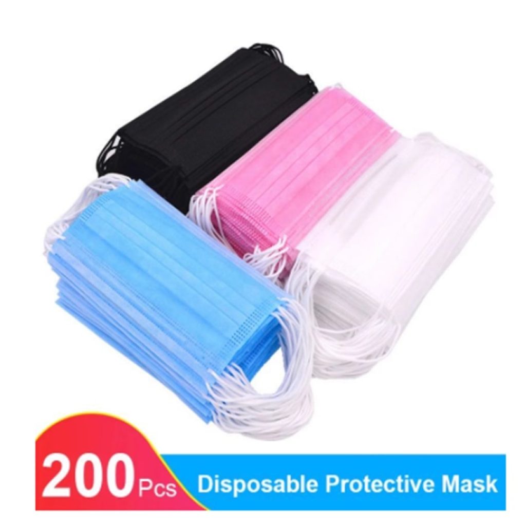5 200PCS Disposable Protective Mask Nonwove 3 Layers Black masks Disposable Face Masks Meltblown Anti pollution 5