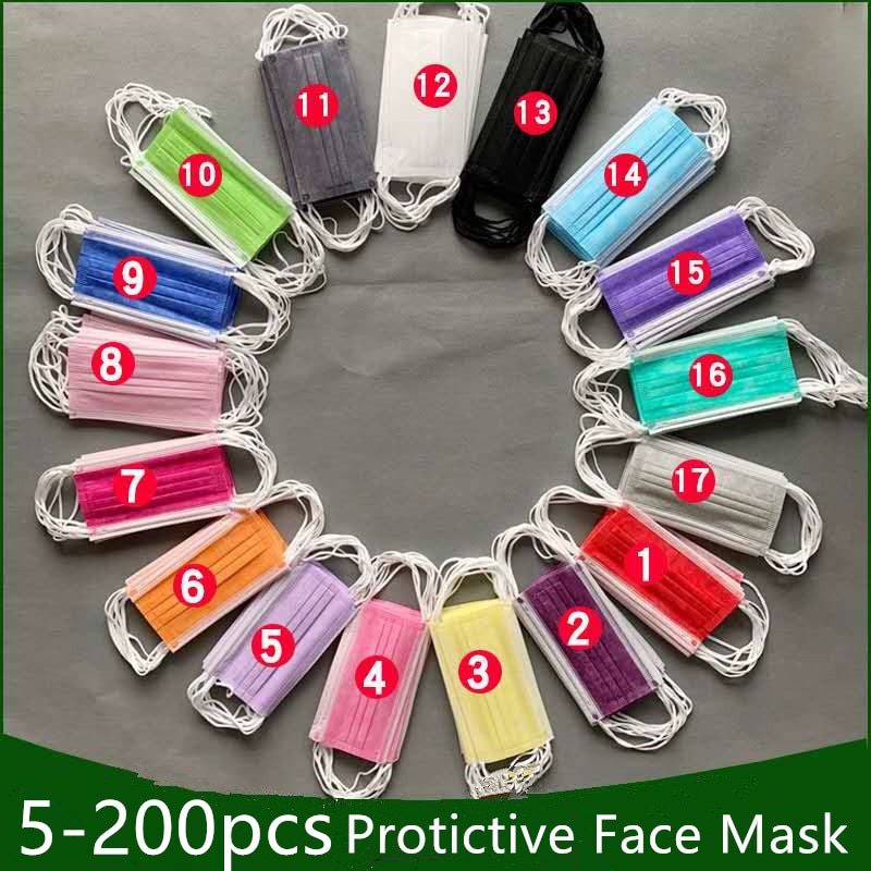 5 200PCS Disposable Protective Mask Nonwove 3 Layers Black masks Disposable Face Masks Meltblown Anti pollution