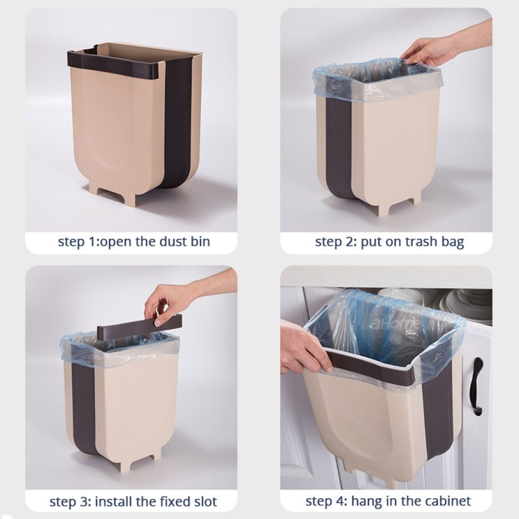 9L Folding Waste Bins Kitchen Garbage Bin Foldable Car Trash Can Wall Mounted Trashcan for Bathroom 4