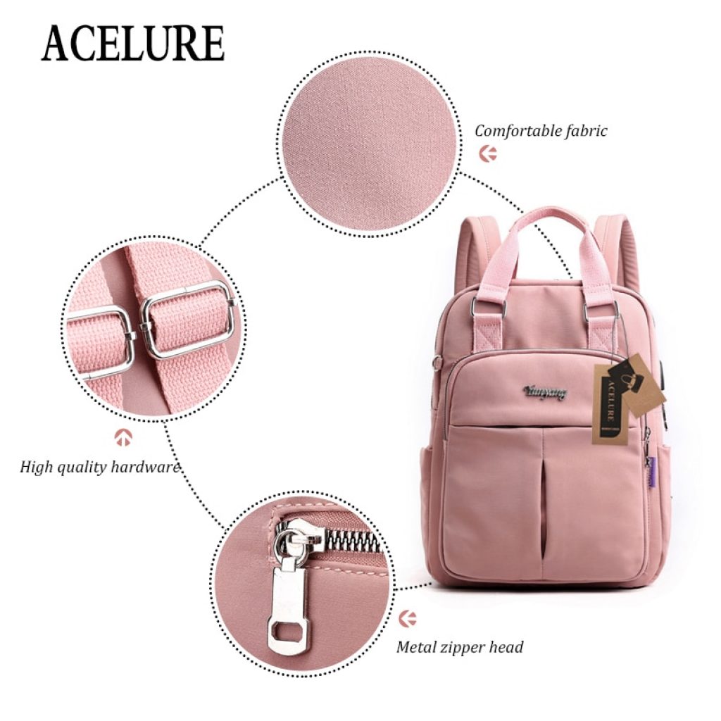 ACELURE Anti Theft USB Charge Nylon Backpack Waterproof Women School Backpacks Bagpack School Bags Teenage Girls 3