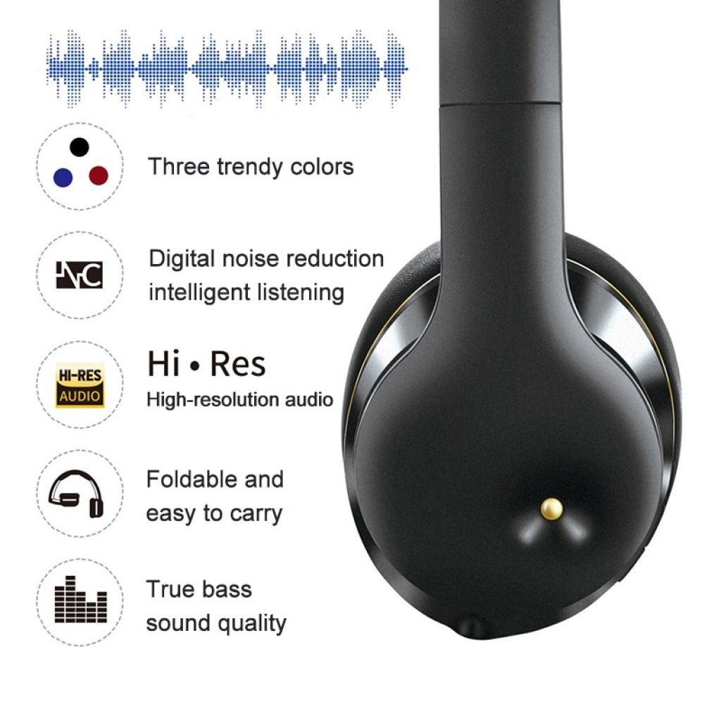 ANC Bluetooth Headphones Active Noise Cancelling Wireless Headset Foldable Hifi Deep Bass Earphones with Microphone for 3