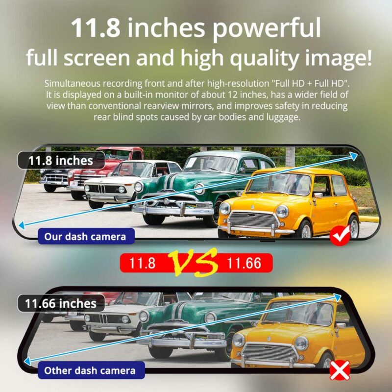 AZDOME 12 Mirror Dashcam PG17 Car DVR 1296P Touch Full Screen Recorder Dual Lens 1080P Stream 4