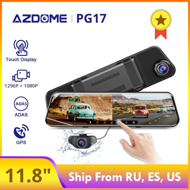 AZDOME 12 Mirror Dashcam PG17 Car DVR 1296P Touch Full Screen Recorder Dual Lens 1080P Stream