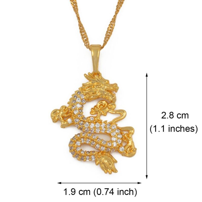 Anniyo CZ Dragon Pendant Necklaces for Women Men Gold Color Jewellery Cubic Zirconia Mascot Ornaments Lucky 1