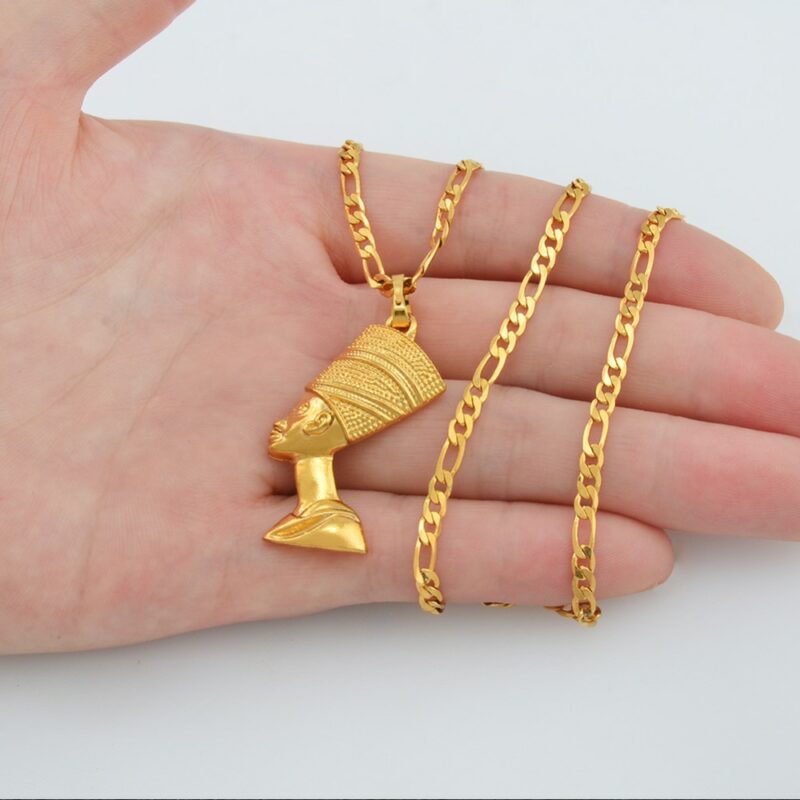 Anniyo Egyptian Queen Nefertiti Pendant Necklaces Women Men Jewelry Silver Color Gold Color Wholesale Jewellery African 1