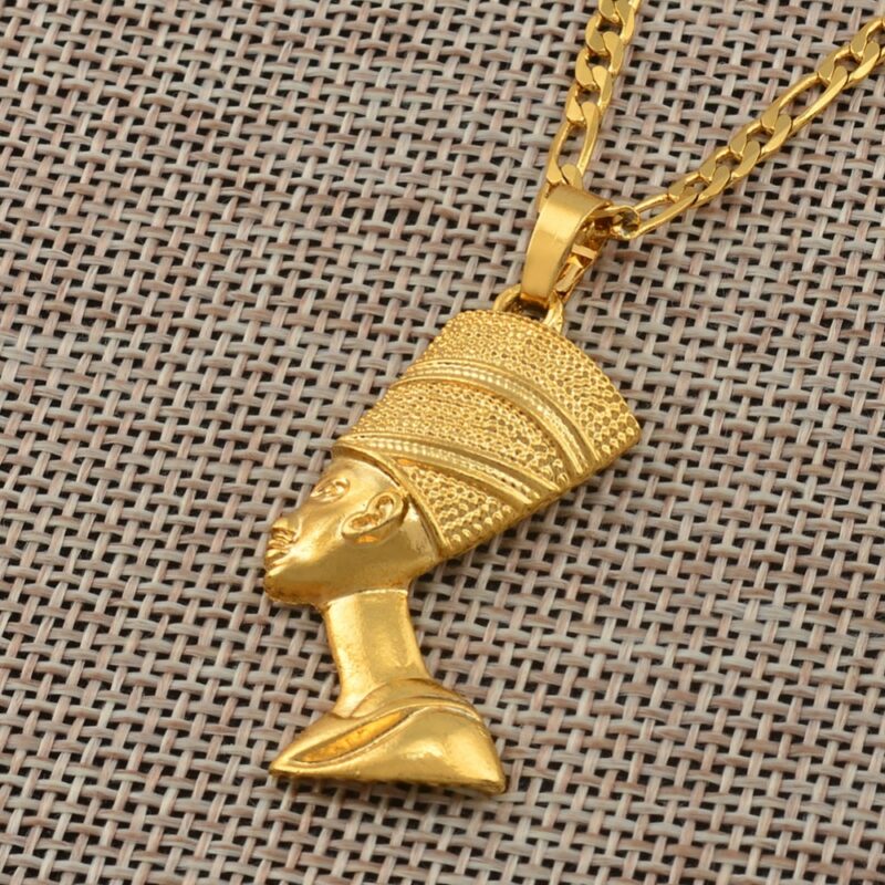 Anniyo Egyptian Queen Nefertiti Pendant Necklaces Women Men Jewelry Silver Color Gold Color Wholesale Jewellery African 3