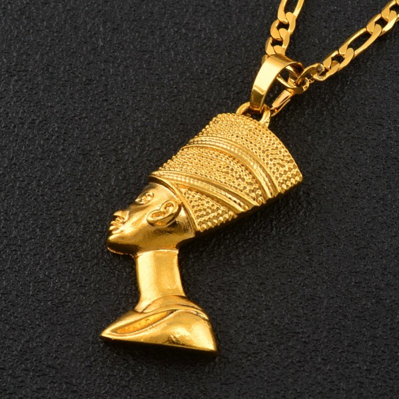 Anniyo Egyptian Queen Nefertiti Pendant Necklaces Women Men Jewelry Silver Color Gold Color Wholesale Jewellery African 4