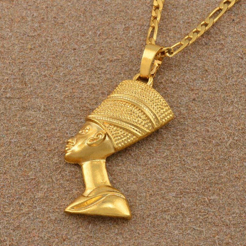 Anniyo Egyptian Queen Nefertiti Pendant Necklaces Women Men Jewelry Silver Color Gold Color Wholesale Jewellery African 5