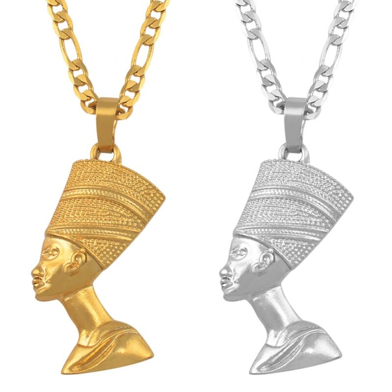 Anniyo Egyptian Queen Nefertiti Pendant Necklaces Women Men Jewelry Silver Color Gold Color Wholesale Jewellery African