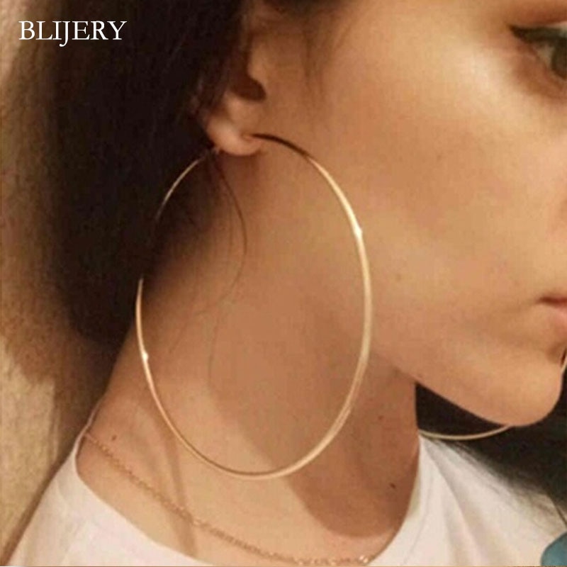 BLIJERY Trendy Large Hoop Earrings Big Smooth Circle Earrings Basketball Brincos Celebrity Brand Loop Earrings for