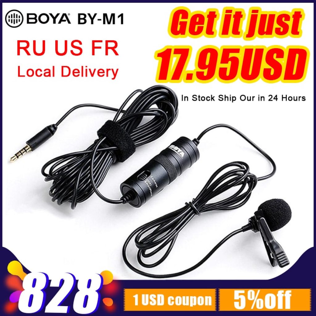 BOYA BY M1 3 5mm Audio Video Record Lavalier Lapel Microphone Clip On Mic for iPhone