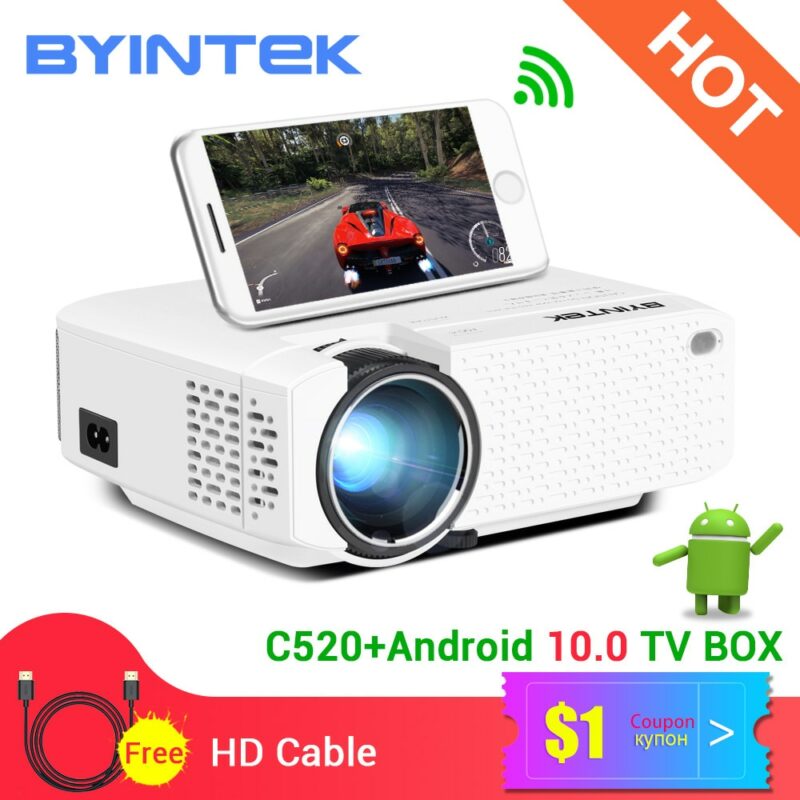 BYINTEK C520 Mini HD Projector Optional Android 10 TV Box 150inch Home Theater Portable LED Proyector