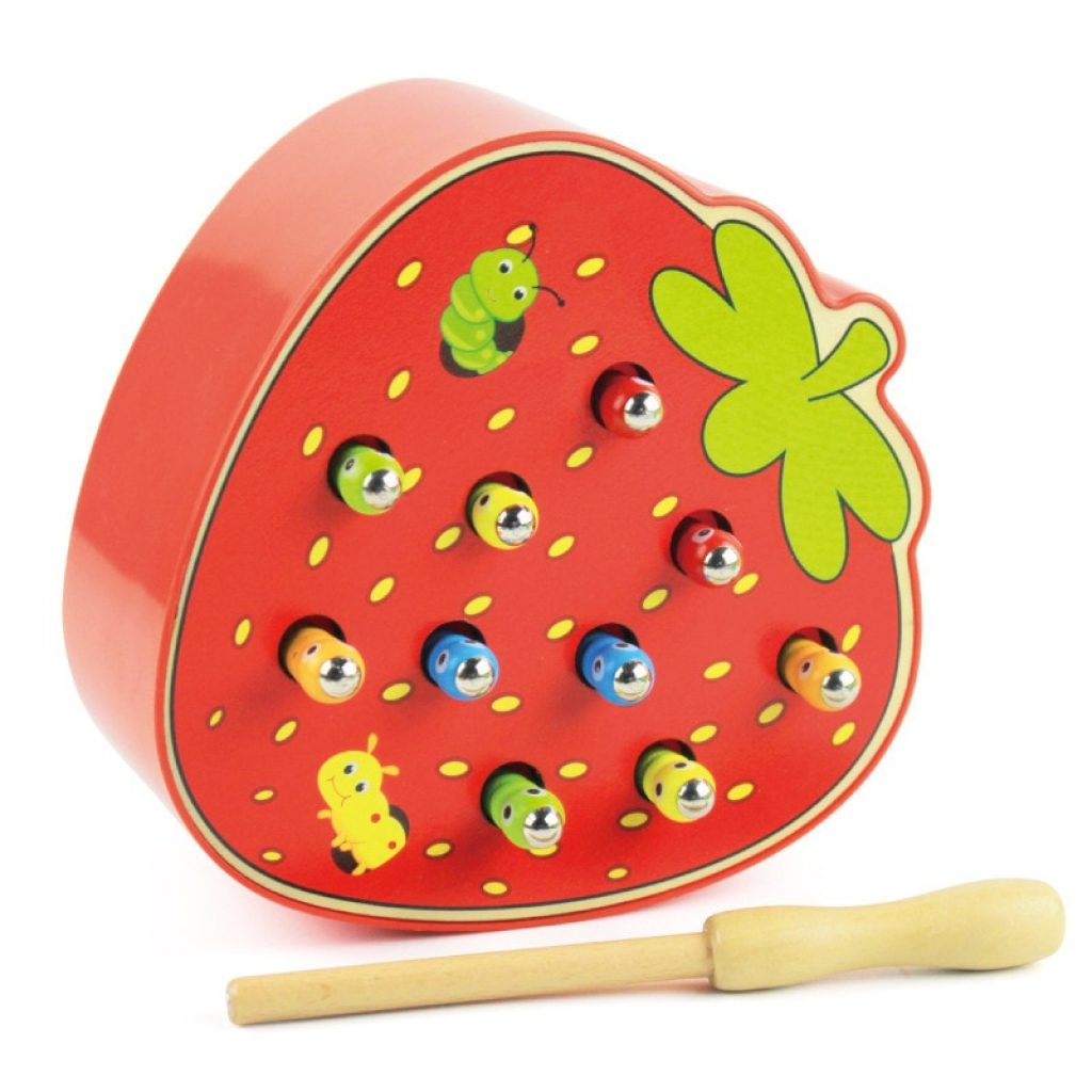 Baby Wooden Toys 3D Puzzle Early Childhood Educational Toys Catch Worm Game Color Cognitive Magnetic Strawberry 2