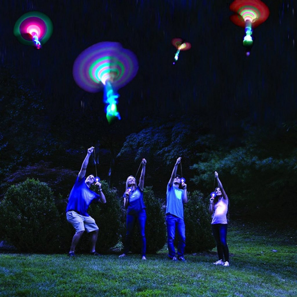 Bamboo Dragonfly with light Shooting Rocket Flying parachute Sky UFO Outdoor night game toy for kid