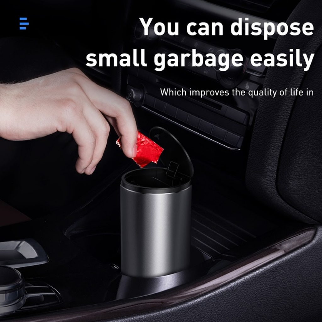 Baseus Car Trash Bin Garbage Can Alloy Auto Interior Organizer Storage Bin Car Garbage Box Holder 2