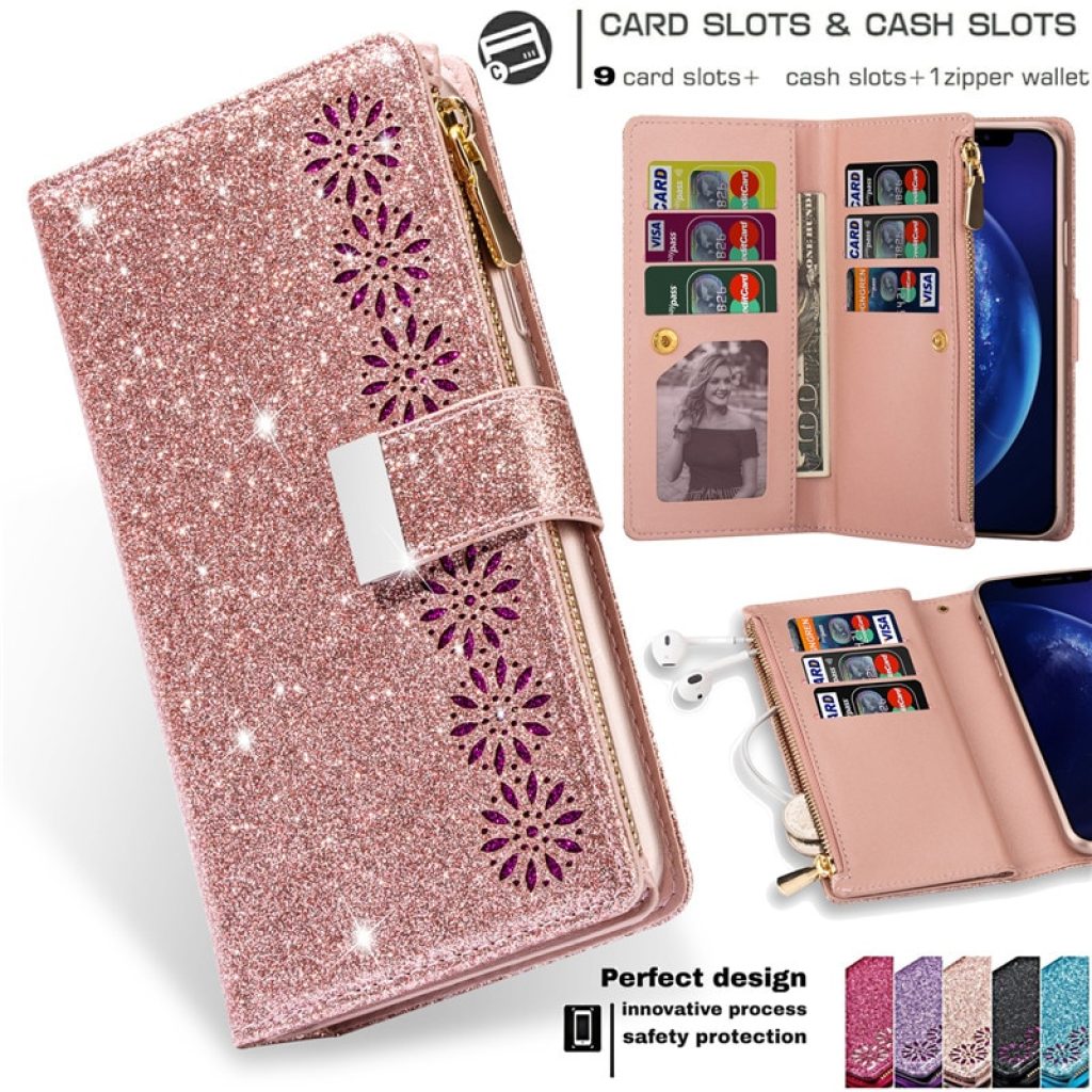 Bling Glitter Flip Leather Purse Case For iPhone 12 13 11 Pro XS Max X XR