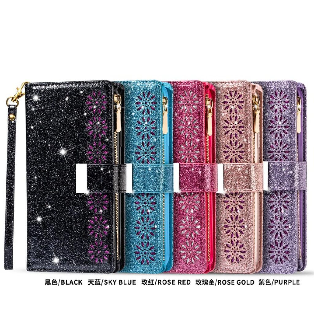 Bling Glitter Flip Leather Purse Case For iPhone 12 13 11 Pro XS Max X XR 5
