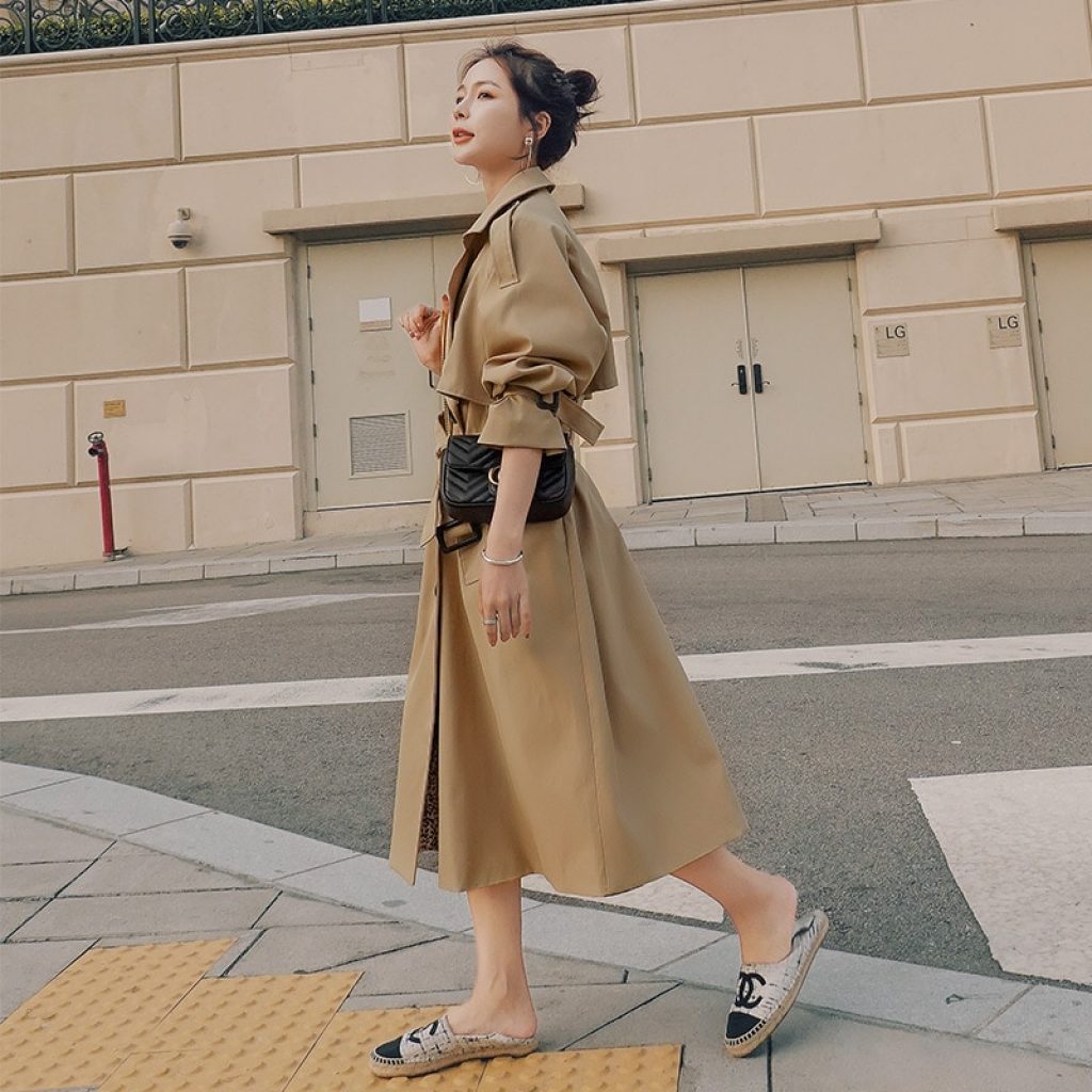 Brand New Spring Autumn Long Women Trench Coat Double Breasted Belted Storm Flaps Khaki Dress Loose 2