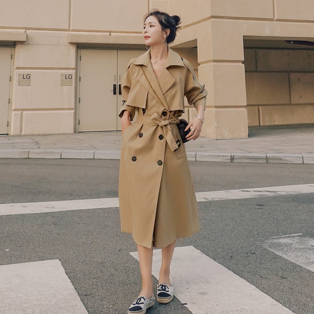 Brand New Spring Autumn Long Women Trench Coat Double Breasted Belted Storm Flaps Khaki Dress Loose 3