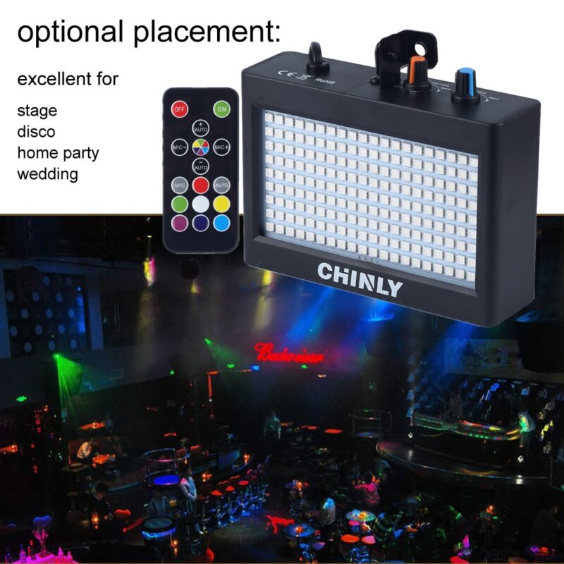 CHINLY 180 LEDs Strobe Flash Light Portable 35W RGB Remote Sound Control Strobe Speed Adjustable for