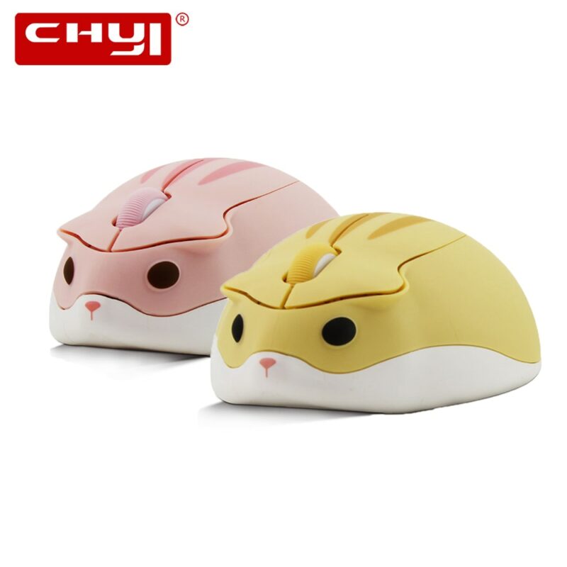 CHYI Cute Cartoon Pink Wireless Mouse USB Optical Computer Mini Mouse 1600DPI Hamster Design Small Hand