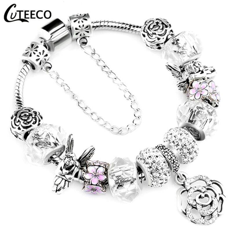 CUTEECO Rose Pendant Tree Of Life Charm Bracelet For Women Unicorn Bead Bracelets Bangles Fashion Jewellery