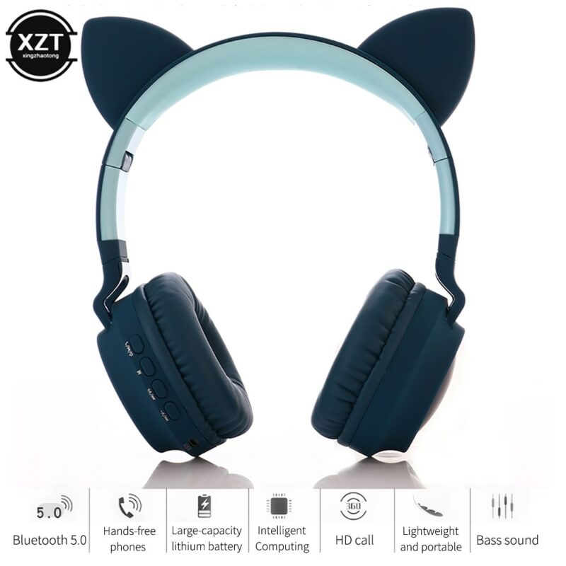 Cat Ear Bluetooth 5 0 Headphones LED Noise Cancelling Girls Kids Cute Headset Support TF Card 1