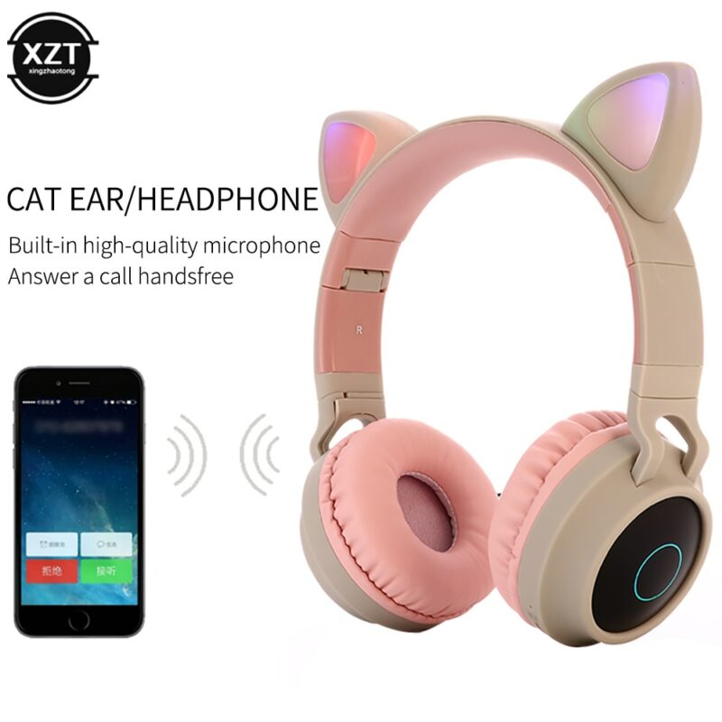 Cat Ear Bluetooth 5 0 Headphones LED Noise Cancelling Girls Kids Cute Headset Support TF Card 2