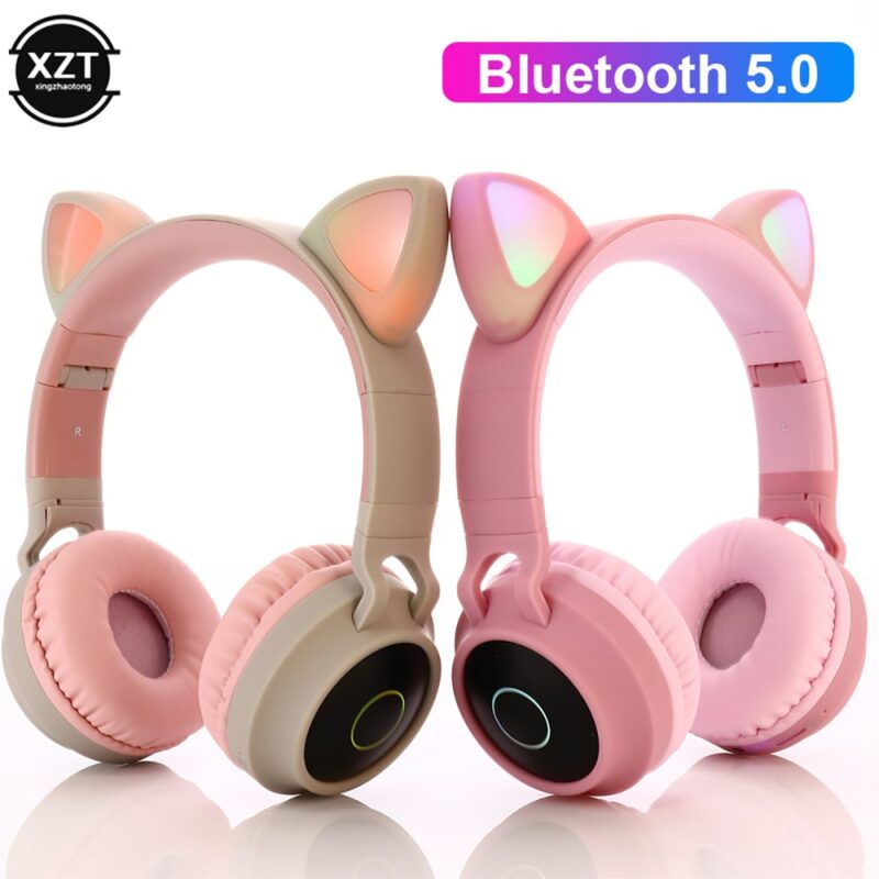 Cat Ear Bluetooth 5 0 Headphones LED Noise Cancelling Girls Kids Cute Headset Support TF Card 5